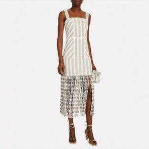 Alexis Lizzi Cotton Striped Fringe Midi Dress Striped Size Medium